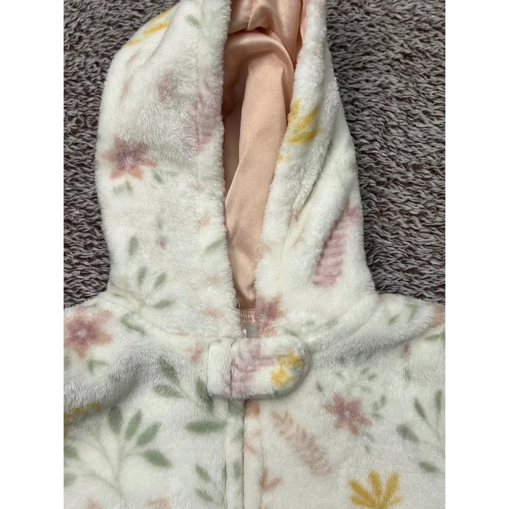 Le Top Bebe Baby 6-9M Floral Fleece Hooded Footed Bunting Snowsuit Mittens